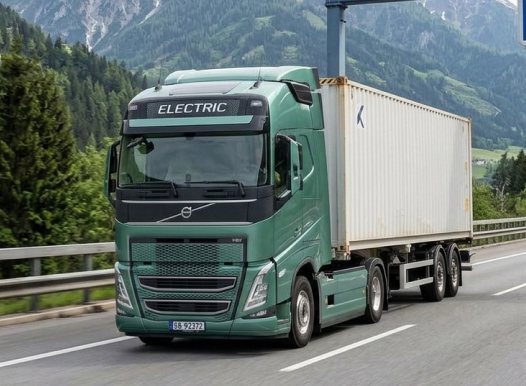Electric Road & Rail truck on an Alpine motorway